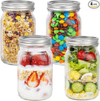 WELLIFE Large Mason Jars,4 Pcs Wide Mouth Mason Jars 32 Oz for Food Storage, Overnight Oats,Honey,Sauces,Meal Prep,Salad,Yogurt