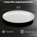 Brew To A Tea - White Porcelain Dinner Plates, Set of 12, 10.5" Gold Rimmed, Classic Style, Formal Dining