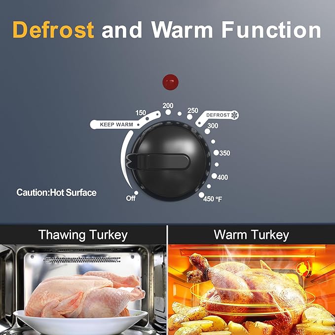 Sunvivi Roaster Oven, Electric Roaster Oven with Viewing Lid, 30lb 26-Quart Turkey Roaster with Unique Defrost/Warm Function, Large Roaster with Removable Pan & Rack, Stainless Steel, Blue