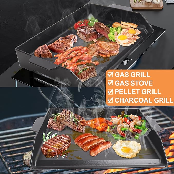 Universal Cast Iron Flat Top Griddle for Gas/Stove/Electric/Charcoal Grill,23" X 16 BBQ Griddle Insert for Weber Camp Chef Nexgrill StoveTop Griddle,Tailgating Nonstick Coating Cooking Skillet Pan,1PC