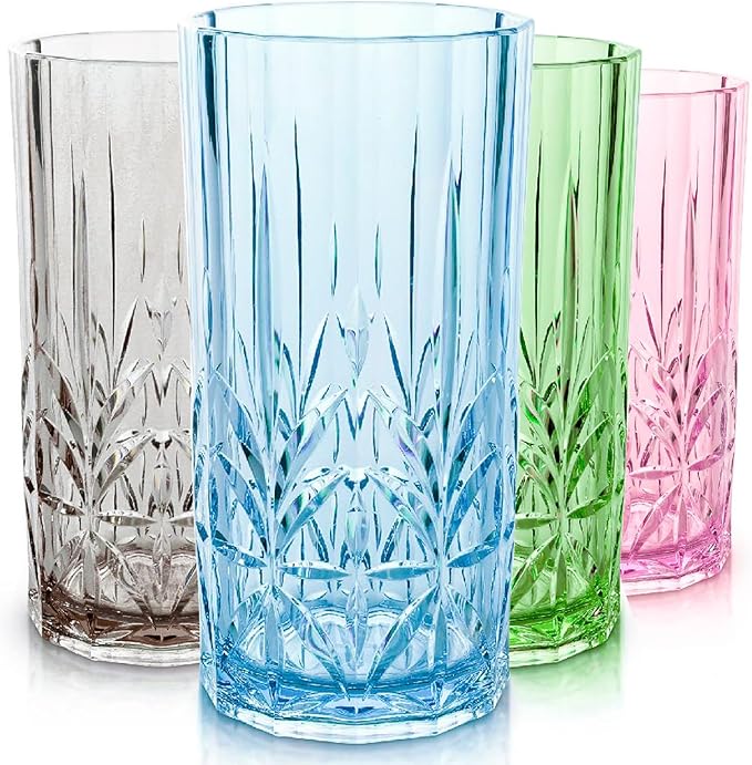BELLAFORTE Shatterproof Tritan Tall Tumbler, Set of 4, 18oz - Myrtle Beach Glasses Drinking - Unbreakable Plastic Drinking Glasses for Gifting, Parties - BPA Free - Dishwasher Safe - Assorted