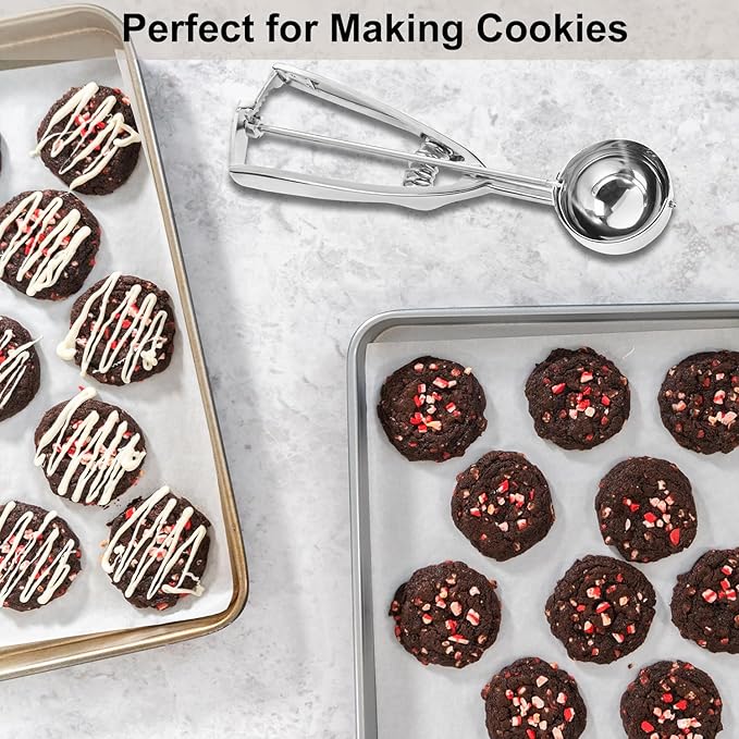 Cookie Scoop Set, Cookie Scoops for Baking Set of 3, Cookie Dough Scoops, Silver, Include Large/Medium/Small, for Cookies, Ice Cream, Muffin, Cupcakes, Truffles, Mashed Potatoes