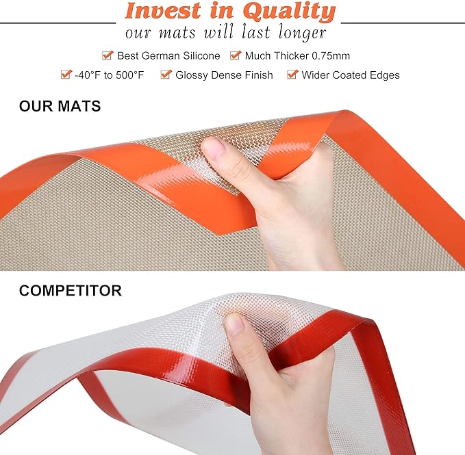 Silicone Baking Mat - Best German Silicone - Non Slip Silicone Baking Sheet, Non Stick Reusable Silicone Mats for Baking, Oven Liner, Counter Mat - Half Sheet Baking Mat, Set of 2