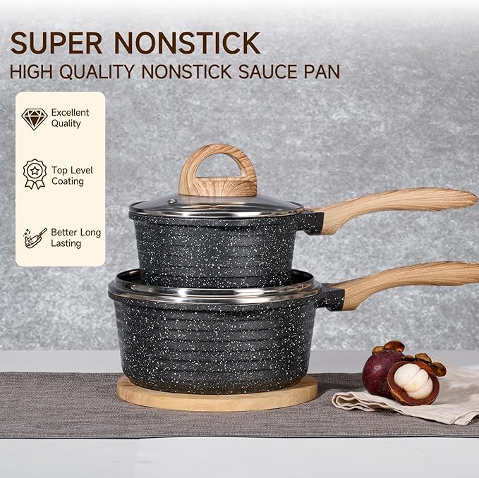 JEETEE 1.5 Quart Sauce Pan with Lid, Non Stick Small Pot with Coating, Masterclass Cookware Sauce Pot for Cooking, PFOA/PFOS Free