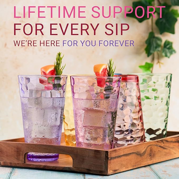 Hammered Plastic Drinking Tumbler, Dishwasher-Safe Premium Quality Water Glasses, BPA-Free Reusable Mixed Colors Assorted Stackable Cups, 22 oz Set of 12