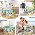 Summer Tropical Beach Storage Basket Collapsible Clothes Kid Laundry Hamper Palm Tree Large Picnic Basket Boy Girl Book Toy Box Bin, Blue, 36L