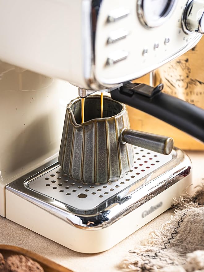 Espresso Cups Ceramic, 200ML Espresso Measuring Cup with Spout, Expresso Shots Cups with Handle, Espresso Accessories, Dark Green