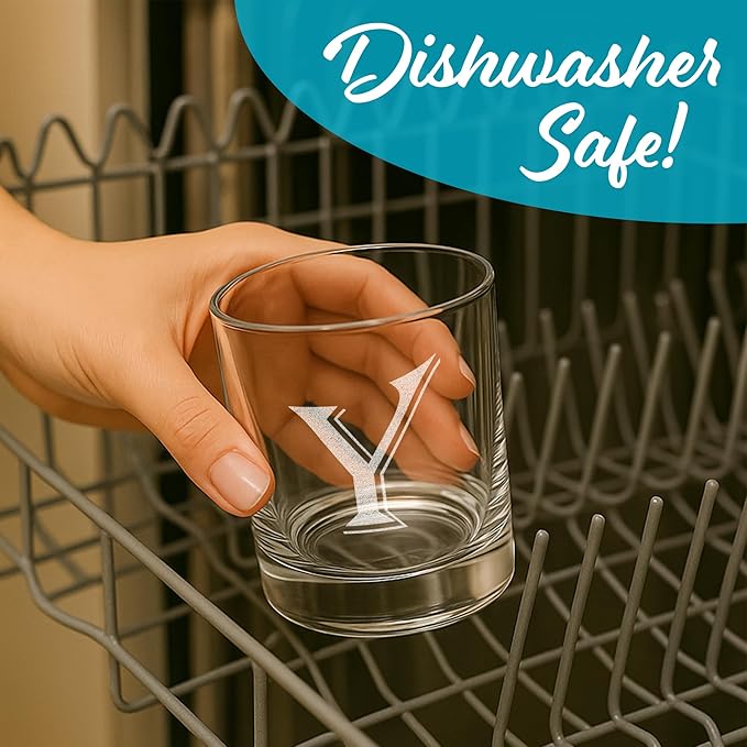 Monogrammed Gifts for Men - 4PC 11 Oz Custom Whiskey Glasses (Y-Monogram) - Engraved Whiskey Glasses - Personalized Whiskey Glasses - Unique Bourbon Glasses - Personalized Glass Gifts for Dad