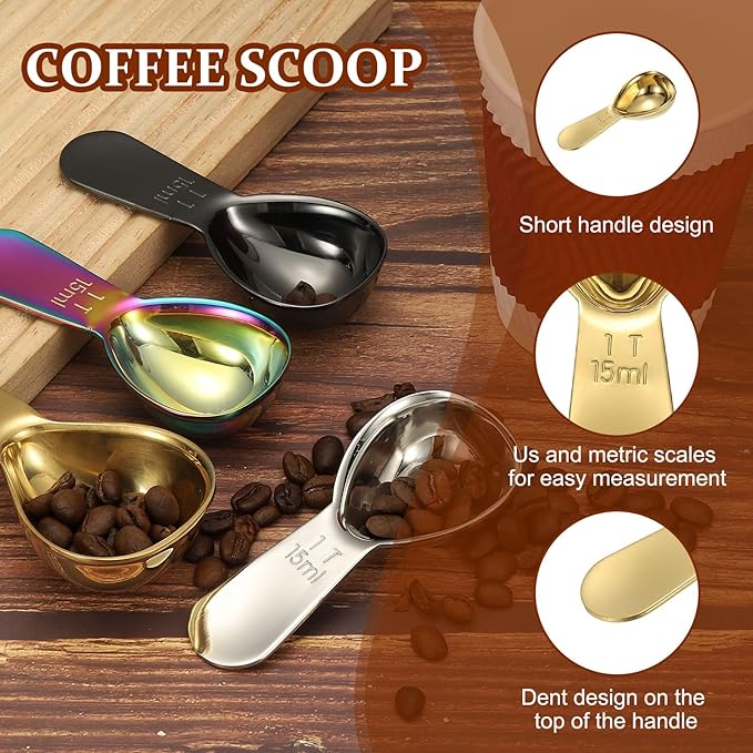 uxcell 2Pcs Stainless Steel Coffee Scoop, 15ml Short Handle Measuring Spoon for Ground Coffee Tea Sugar Kitchen Gifts, Gold