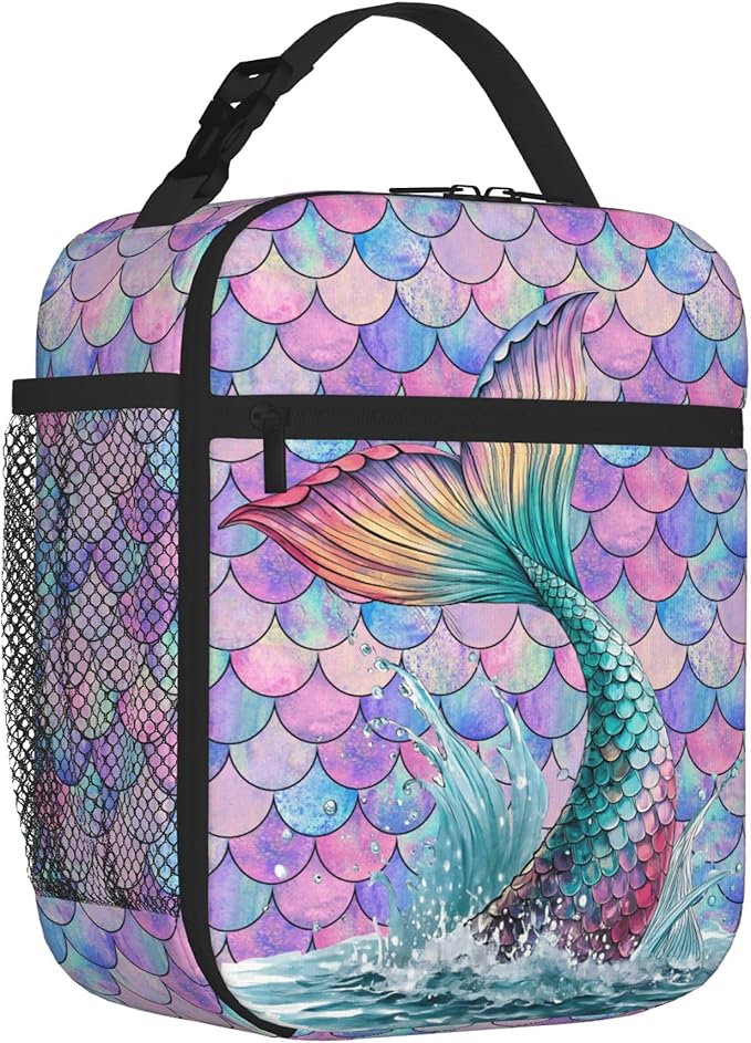 Mermaid Tail Scales Insulated Lunch Bag for Women & Men, Reusable Leak-Proof Lunch Box with Cooler Compartment, Lunch Tote for Adults Work Travel Picnic Durable & Washable
