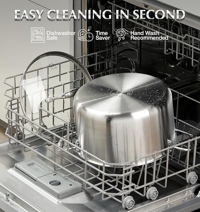 KOCH SYSTEME CS Tri-ply Stainless Steel Stock Pot, 8-Quart Nonstick Hybird 18/10 Stainless Steel Pot with Lid, Soup Pots with Nonstick Honeycomb Interior, Compatible with All Cooktops, Oven Safe