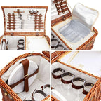 Juvale Picnic Basket for 4 People - 18.1 x 12.2 x 10.2 Inches, Brown, Classic - Complete Wicker Picnic Basket Set with Cooler Bag, Dishes, Utensils & Glasses