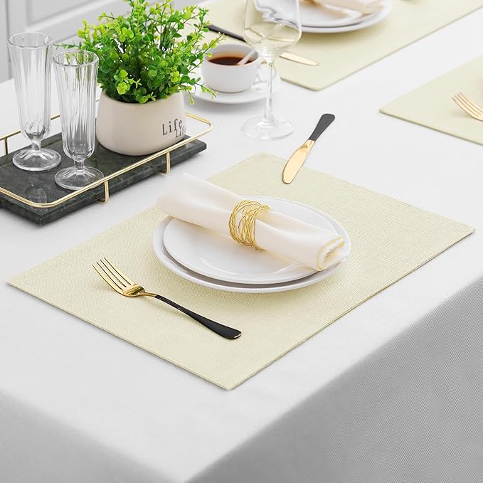 Homaxy Cloths Placemats for Dining Table Set of 6, Heat Resistant Washable Cotton Linen Blend Table Mats, Easy to Clean Place Mats for Indoor Outdoor Party Kitchen Decoration, 13" x 19", Cream