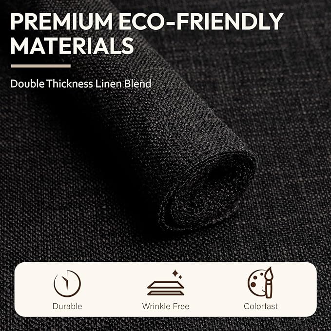 Blue Forest Placemats Set of 8, Dual-Layered Thickened Faux Linen Cloth Place Mats Heat Resistant Machine Washable Wrinkle Free Table Mats Indoor/Outdoor (Black)