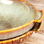 Round Casserole Dish Set of 2, 30 oz Ceramic Au gratin Baking Dish, Baking Pan with Handles or for mixing, salad, pasta bowl, Best gift for those who love baking, Microwave, Oven safe