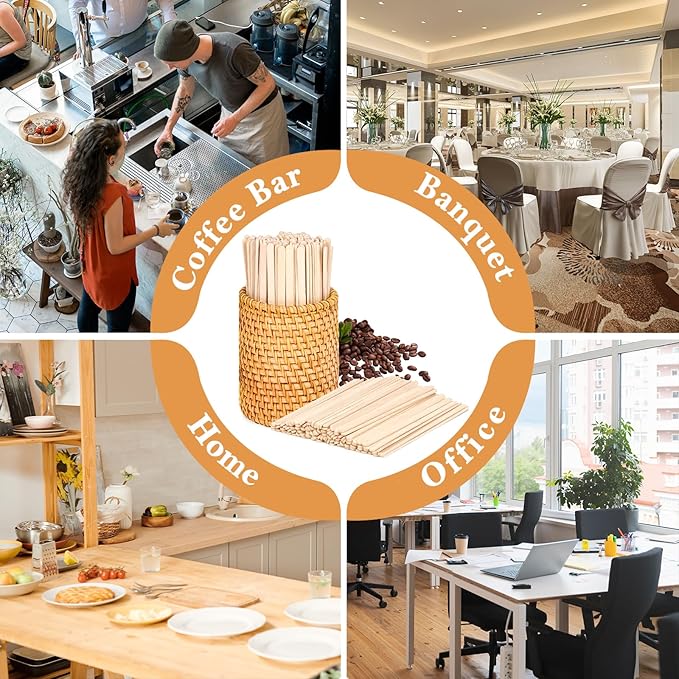 100 Pcs Wood Rattan Coffee Stirrers Holder Set Coffee Stir Sticks Wood Cocktail Stirrers Disposable Beverage Stirrer Sticks 5 Inch Stirring Sticks For Coffee Bar Home Counter Hot or Cold Drinks Tea