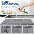 Premium Stone Dish Drying Mat – Large Foldable Kitchen Counter Mat, Super Absorbent Diatomaceous Earth with Coasters, Brush & Anti-Slip Pad – Fast Drying, Dark Gray
