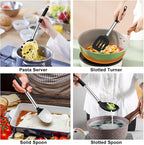 TeamFar Cooking Utensils Set, 5 PCS Silicone Kitchen Utensils with Stainless Steel Handle, for Nonstick Cookware Flipping Frying Turning Draining, Heatproof & Healthy, Nonstick & Easy Clean, Black