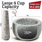 Priority Chef Heavy Duty Extra Large Mortar and Pestle Set, 4 Cup, Hand Carved from Natural Granite, Make Fresh Guacamole, Salsa, Pesto, Stone Grinder Bowl, Herb Crusher, Spice Grinder, Grey