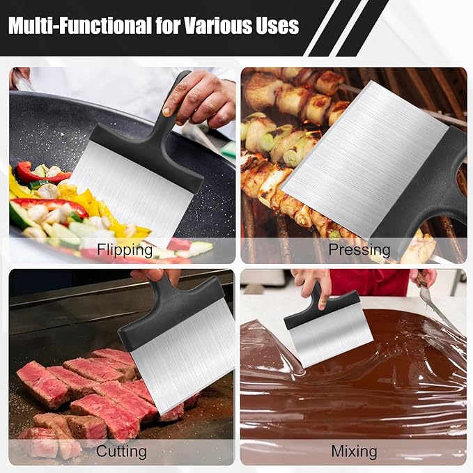 Grill Scraper, Griddle Scraper, Food Scraper with Handle for Blackstone Grill Accessories,Outdoor Barbecue Tools,Stainless Steel Scraper for Blackstone, Flat Top Grill Cleaning, Easy to Remove Stain
