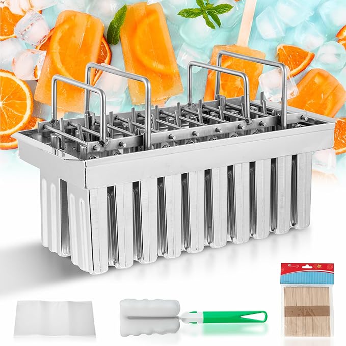 WICHEMI Stainless Steel Popsicle Molds Commercial Ice Pop Molds 20PCS Ice Lolly Popsicle Mould Ice Cream Maker Mold Stick Holder with Lid Single Cup Capacity 85g