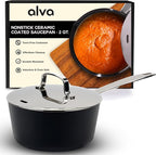 Alva Maestro 2QT Ceramic Nonstick Saucepan with Lid – Non-Toxic Easy to Clean Pot, Oven Safe, and Induction Ready – Belgian-Designed for Effortless, Healthy Everyday Cooking