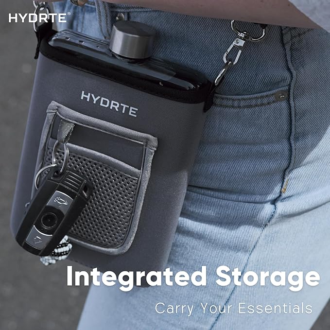 Flat Travel Water Bottle | Leak Proof Slim Flask | BPA Free | 18 oz (Slate Grey)