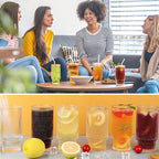 Glass Cups Set with Straw/Bamboo Lid,12 oz Stackable Serving Drinking Glasses, Ideal for Whiskey/Cocktails/Juice/Coffee/Beer, Dishwasher Safe,3 Patterns of Vintage Glassware Sets.(6 Pcs)