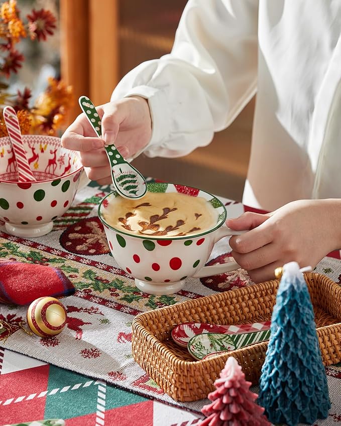 Christmas Ceramic Coffee Spoons, Colorful Teaspoons, Small Spoons for Espresso, Dessert, Tea, Stirring, Dishwasher & Microwave Safe, Assorted Colors, Set of 6