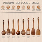 Wooden Spoons for Cooking – 8-Piece Teak Wood Cookware Utensil Set with Smooth Finish – Non-Stick, Comfortable Grip – Durable, Heat Resistant Kitchen Utensils