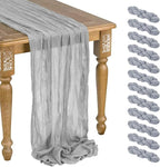 12 Pack Gery Cheesecloth Table Runner 10ft Boho Gauze Cheese Cloth Table Runner Rustic Sheer Runner 120 inch Long for Christmas Wedding Table Decorations