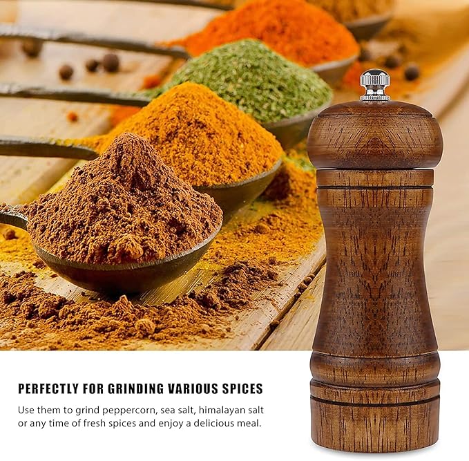 Powstro Pepper Grinder - 5 inch Pepper Mill Pepper Grinder Refillable Oak Salt and Pepper Grinder Set Sea Salt Grinder Ceramic Pepper Mill Grinder Adjustable Rough Grinder