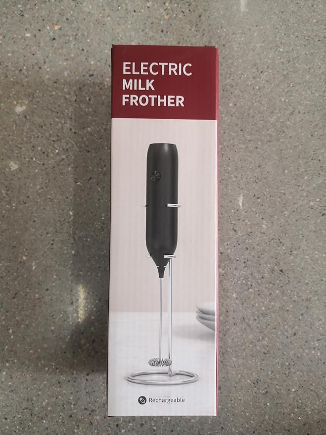 CIRCLE JOY Powerful Milk Frother Handheld with Stand Rechargeable Milk Foamer Electric Mini Drink Mixer for Coffee, Cappuccino, Lattes, Frappe, Matcha and Hot Chocolate, Black