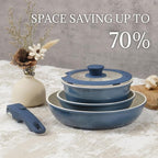 Ceramic Cookware Set Non Stick 8Pcs Pots and Pans Set Detachable Handle Induction Kitchen Cooking Set with Frying Pans Oven Dishwasher Safe, PFAS/PFOA Free, Navy