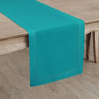 Solino Home Linen Hemstitch Table Runner 36 Inches - 100% Pure Linen Teal Table Runner 14 x 36 Inch Ideal for Dresser and Coffee Tables - Summer, Fall, Autumn - Classic Hemstitch