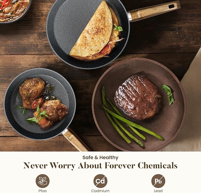 Kitchen Academy Induction Cookware Sets - 12 Piece Gray Cooking Pan Set, Granite Nonstick Pots and Pans Set