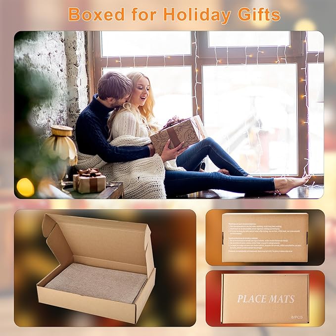 Cloth Placemats Set of 8 - Double Thickened Easy to Clean Linen Style Fabric Placemats - Machine Washable Placemats - Heat Resistant Non-Slip Table Mats (Natural Linen, 8)