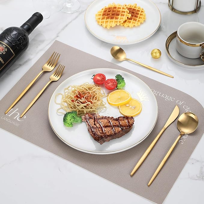 Matte Gold Silverware Set,30 Piece Stainless Steel Modern Flatware Set,Brushed Cutlery Set Service for 6,Satin Finish Utensils Set,Home Kitchen and Restaurant,Dishwasher Safe