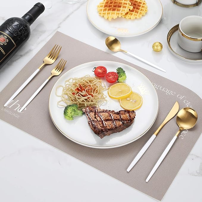 Matte White Gold Silverware Set,30 Piece Stainless Steel Modern Flatware Set,Brushed Cutlery Set Service for 6,Satin Finish Utensils Set,Home Kitchen and Restaurant,Dishwasher Safe