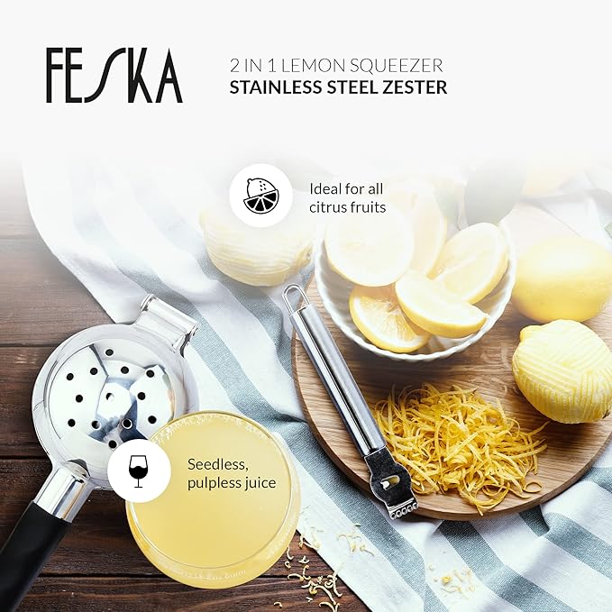 Stainless Steel Lemon Squeezer - Premium Citrus Juicer - Lime Squeezer for Seedless Juicing - Stainless Steel Hand Juicer 2 pcs - Easy to Wash Lemon Press