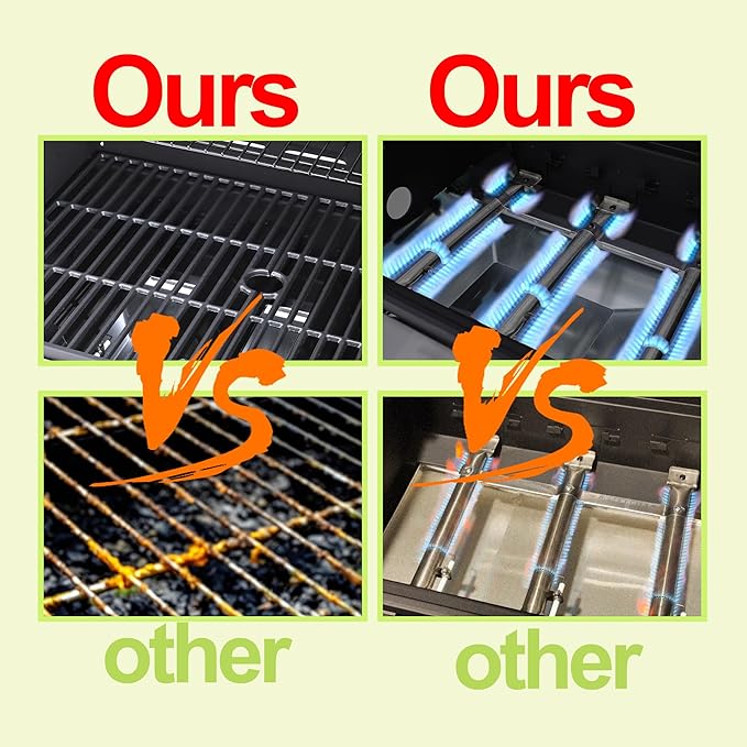 3 Burner Propane Gas Grill, Stainless Steel Cabinet with Side Table & Knob Controls, BBQ Grills Cast Iron Grates and Thermometer for Outdoor Cooking, Patio, BBQ