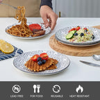 bestone 7.5 Inch Porcelain Salad Plates Set, Porcelain Dessert/Salad Plate，Classic Round with Wide Rim, Lead-Free,Dishwasher, Microwave, Freezer, Oven Safe, for Everyday Use-Set of 4，Grey