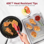 600ºF Heat Resistant Kitchen Tongs: U-Taste 9 inch Silicone Cooking Tong with Firm Sealed Non Stick Rubber Tips & Silicon Coated 18/8 Stainless Steel Handle & Smooth Locking for Serving Salad (Red)