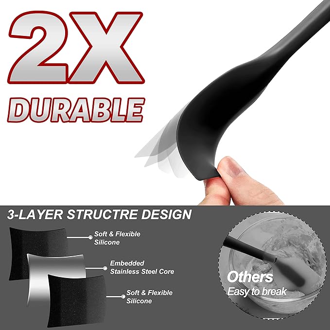 Anaeat 4 Piece Silicone Spatula Set - Seamless One-Pieces Design - Non Stick Rubber Spatulas Kitchen Scraper for Baking, Cooking, Scraping & Mixing, Heat Resistant & BPA Free & Dishwasher Safe (Black)