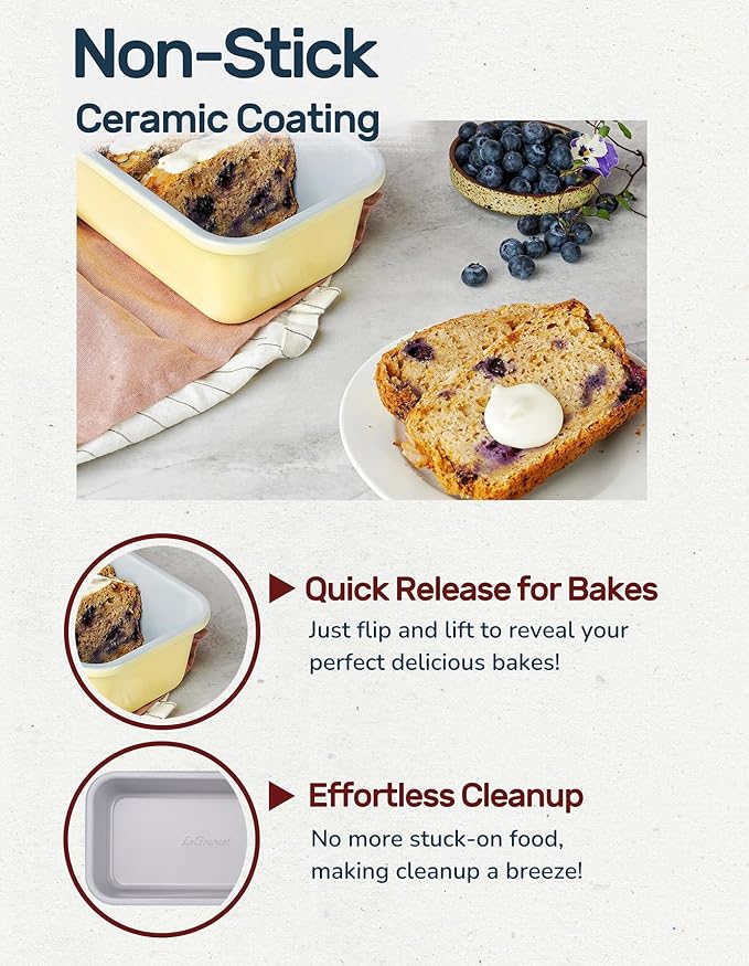 LeGourmet Nonstick Bread Loaf Pan 9 X 5 Inch, Ceramic Coating, Non-Toxic, Rust Resistant Aluminized Steel, Perfect 1 lb Baking Dish for Meatloaf, Pound Cake & Brownie (Cyan)
