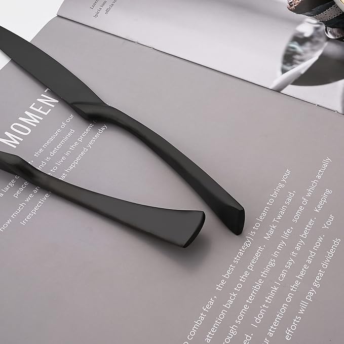 Luxury Silverware Set Flatware Cutlery 18/10 Stainless Steel Matte Polishing Metal Utensils Set Group Service for 1, 6-piece, Black