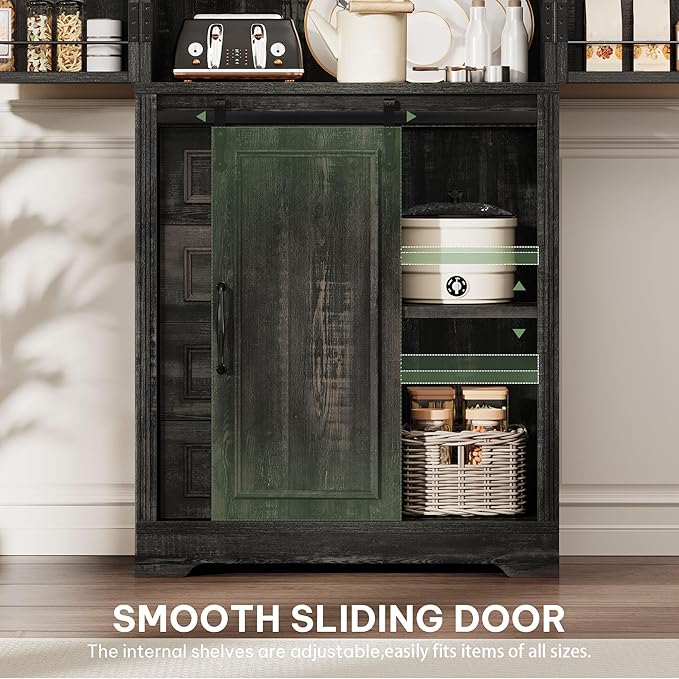 YITAHOME Pantry Cabinet, 71-Inch Tall Freestanding Storage Cabinet with 4 Drawers, Farmhouse Cupboard with Doors Storage, Adjustable Shelves, for Living Room, Dining Room, Black Oak