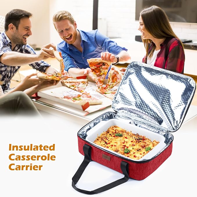 BAGSPRITE Insulated Casserole Carrier for Hot or Cold Food with Heat-resistant Mat, Fits 9" x 13" Baking Dish