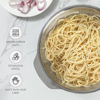 18/8 Stainless Steel Microwell Colander, 5QT Large Capacity with Handle Kitchen Food Strainer Basket for Washing Vegetables, Fruits, Rice, and Pasta (primary colour, 5QT)