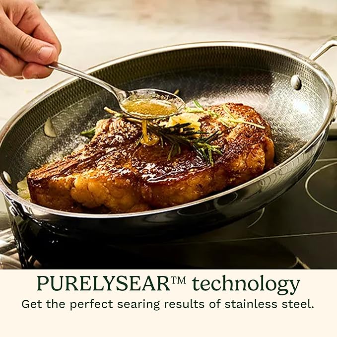 Cuisinart FusionPlus Nonstick Stainless Steel Cookware, 10.25-Inch Deep Fry Pan Skillet with Cover, PFAS-Free PURELYSEAR Ceramic Technology, Scratch Proof, Cool Grip Handles, Dishwasher Safe